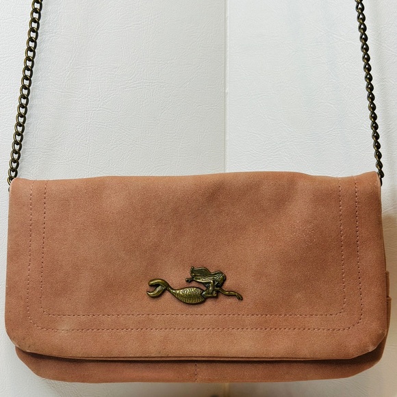 Source Unknown Handbags - Mauve Dusty Pink Mermaid Faux Suede Crossbody with Brass Tone Hardware